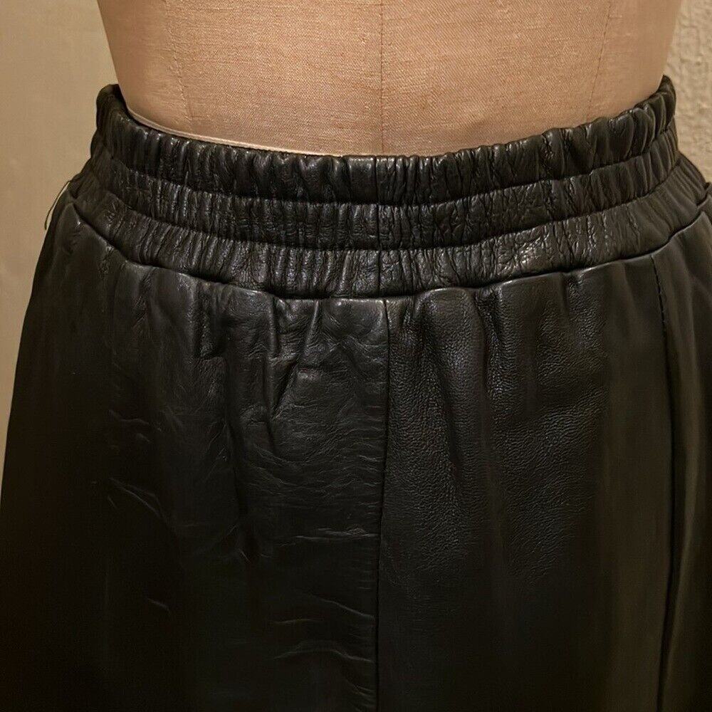Vintage 1980's Saks Fifth Avenue Black A-Line Midi Leather Skirt Size M - Picture 2 of 14